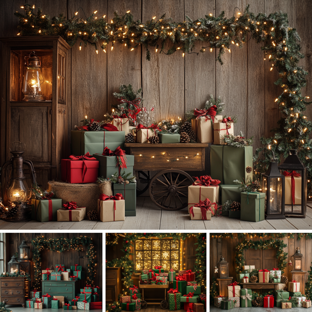 Vintage Photography Lighting - Rustic Brown Wood Wall Christmas Backdrop