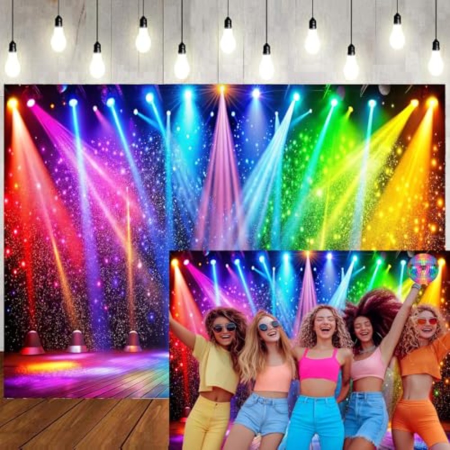Vintage Photography Lighting - 7x5ft Fabric Disco Rainbow Stage 70s