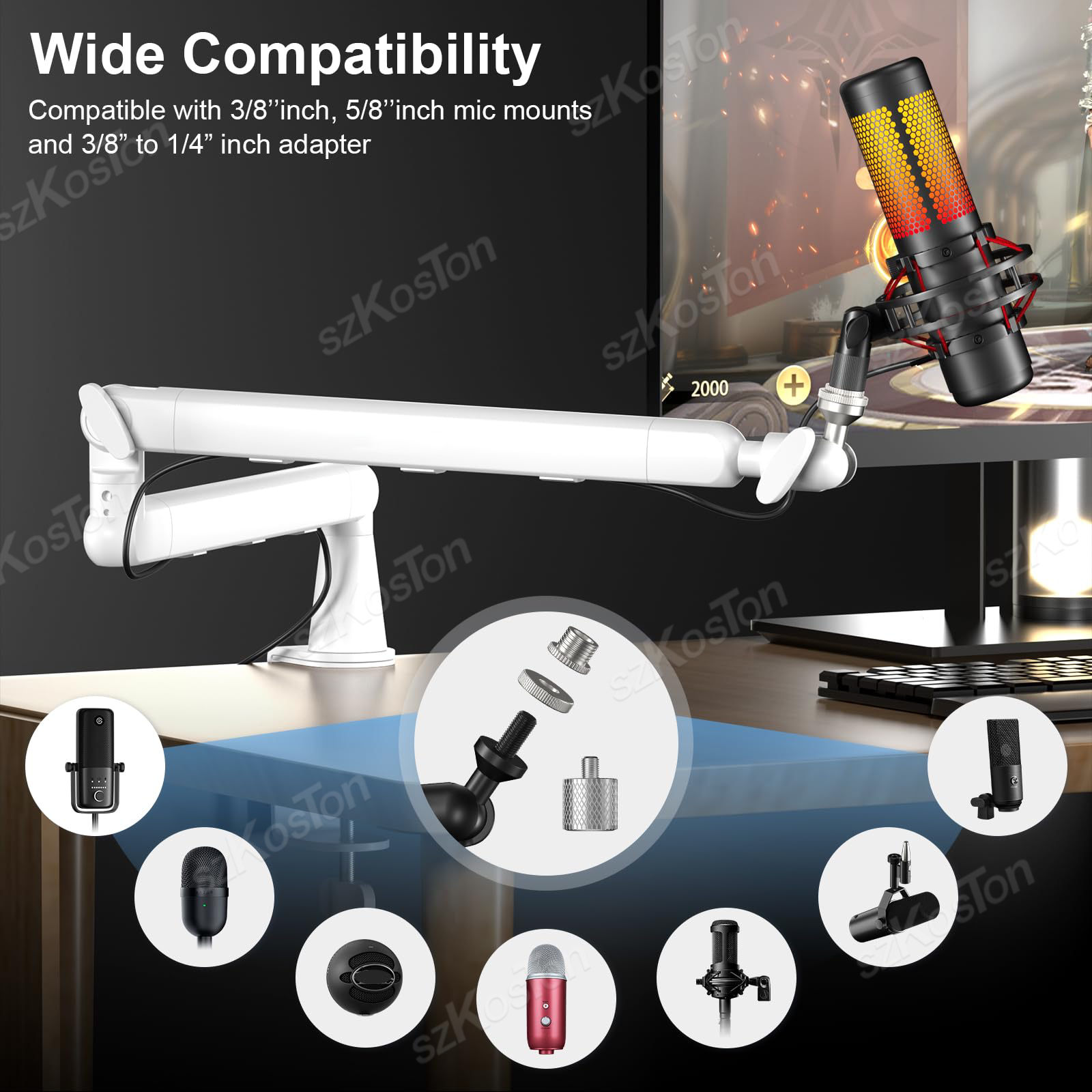 White Microphone Boom Arm Adju - Boom Arm Stand 评论和价格
